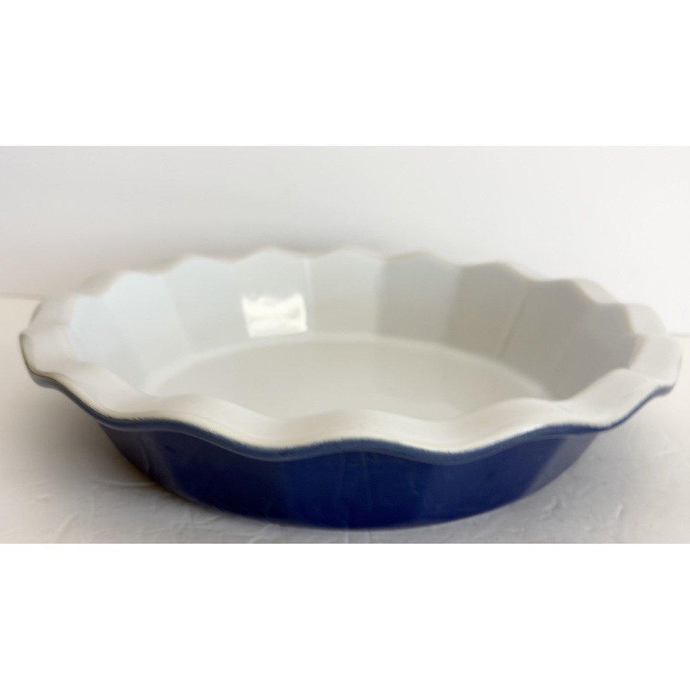 Emile Henry France Williams Sonoma Cobalt Blue Ruffle Edge Ceramic Pie Dish